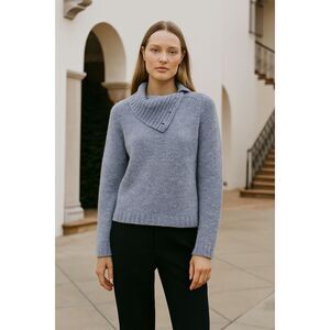 Belford Marled Cashmere Button Mockneck Sweater in Blue L